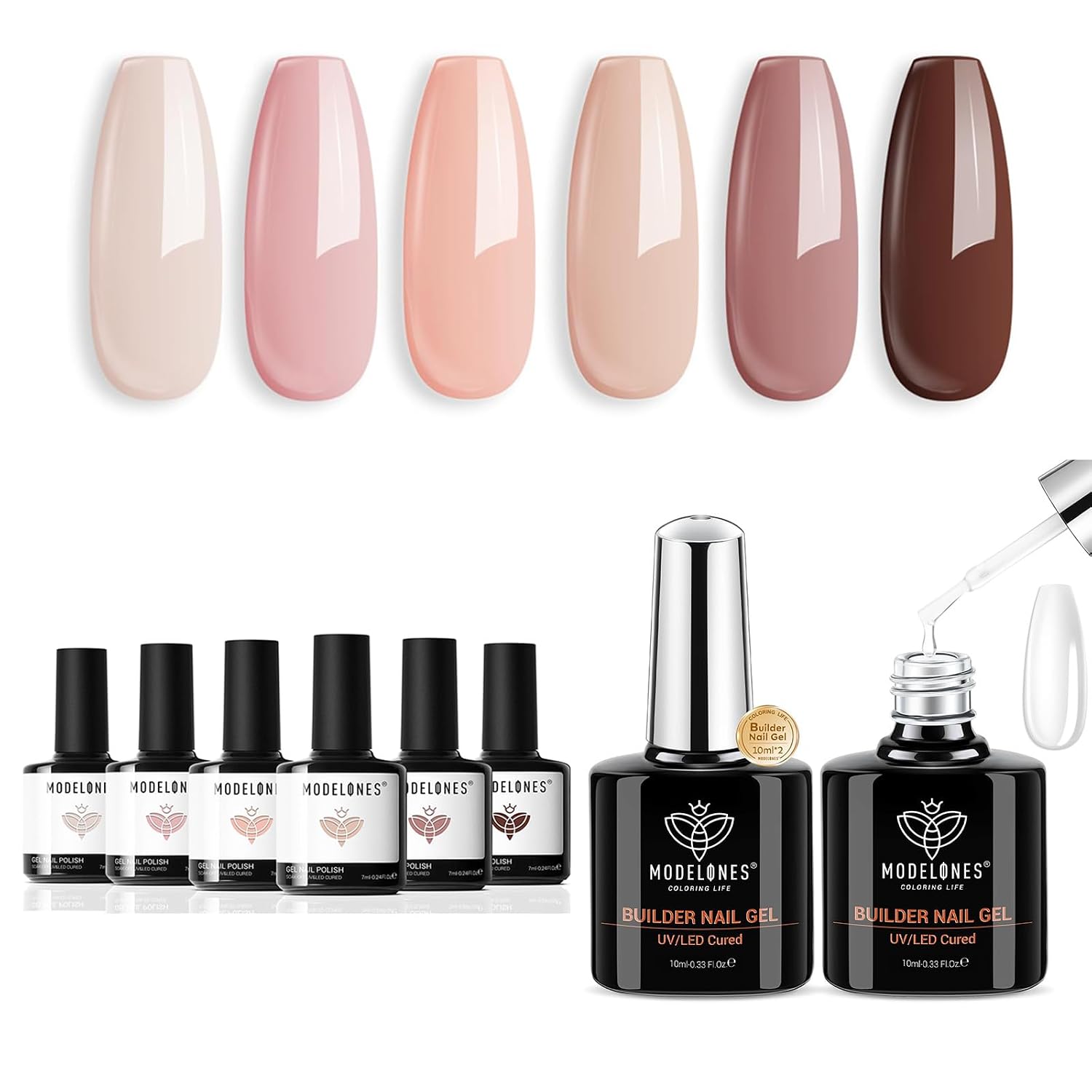 modelones 2Pcs Builder Nail Gel with 6 Colors Gel Nail Polish Kit -Spring Nude Pink