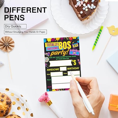 Miniatura 3 de EUDOSI Juego de 20 invitaciones para fiestas de cumpleaños temáticas de los años 80 con sobres, tarjetas de invitación de cumpleaños de los 80