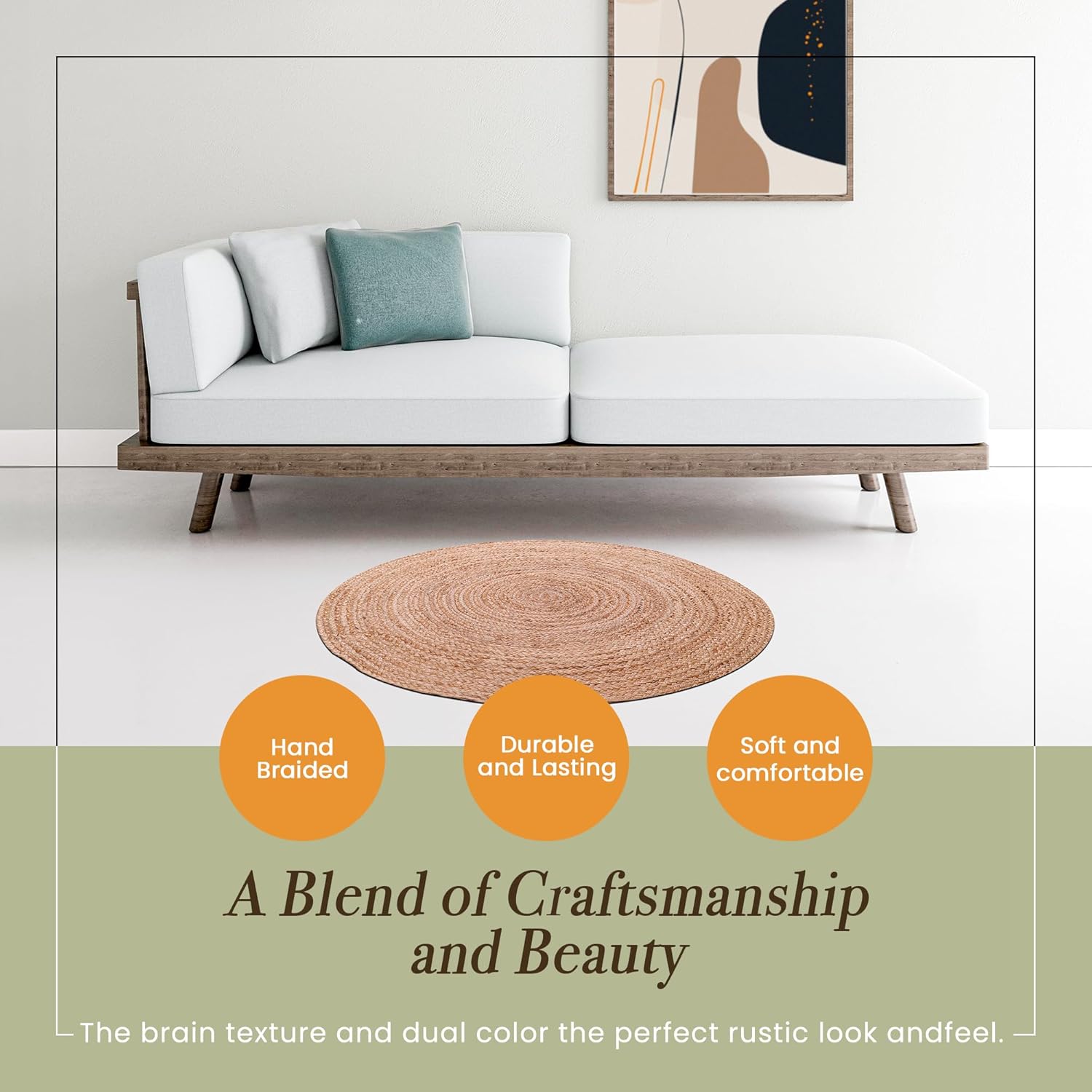 Tepo 4 Ft Round Jute Rug – Handwoven Braided Natural Jute Area Rug for Living Room, Kitchen & Bedroom, Rustic Home Décor