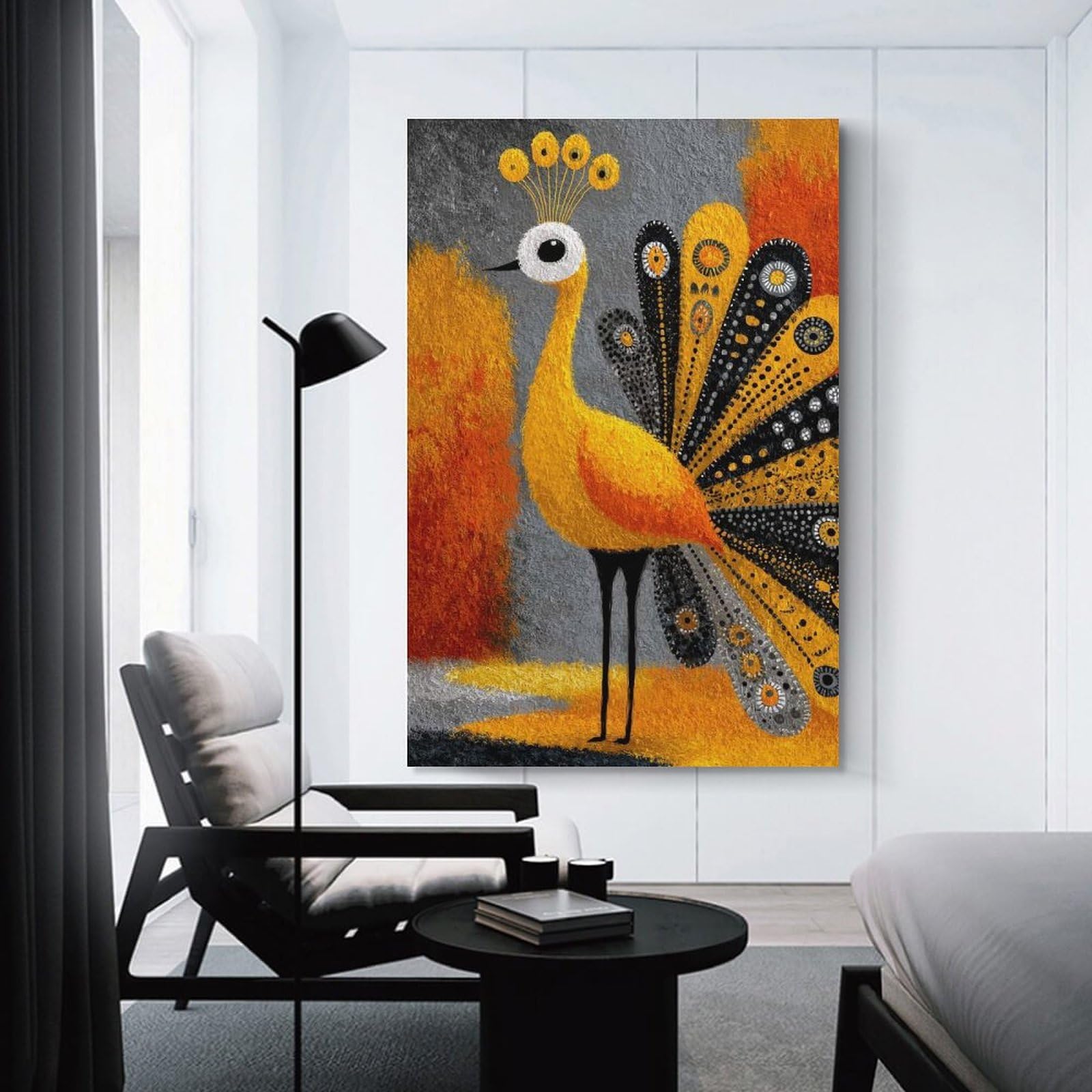 Junmoney Stylized Peacock Illustration with Abstract Background Wall Art Print, 20x30inch(50x75cm), for Office, Study Or Home Workspace, Decorative Artwork for Productive Spaces
