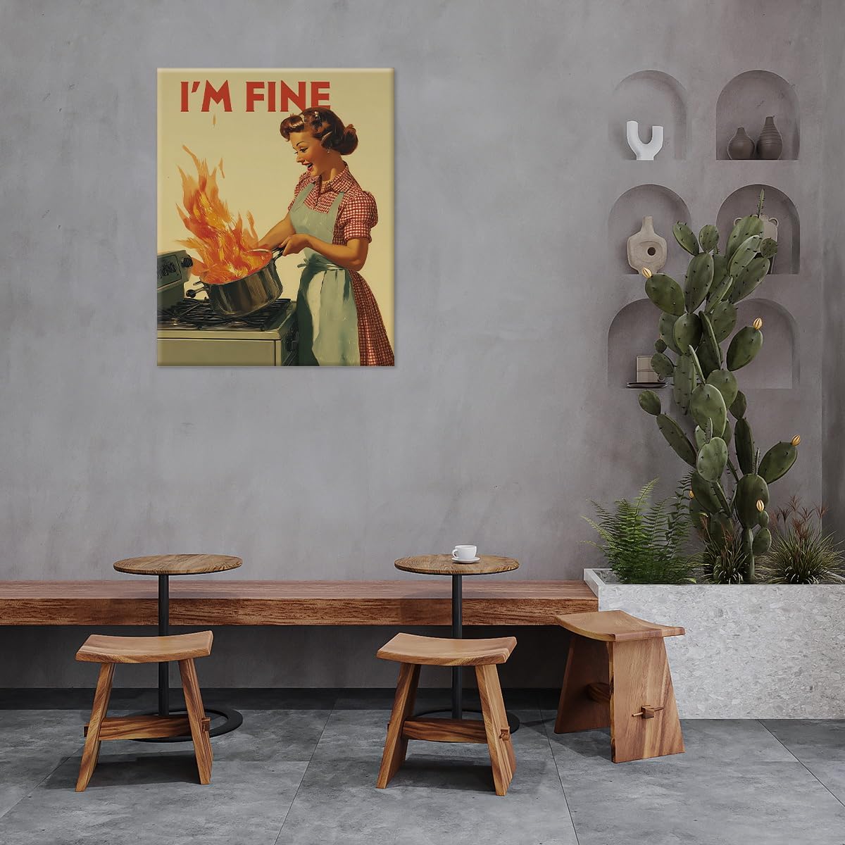 Funny Retro Cooking Lady Kitchen Wall Art Print Vintage I'm Fine Poster Painting Humorous Kitchen Wall Decor 8x10 Canvas Framed - Image 7