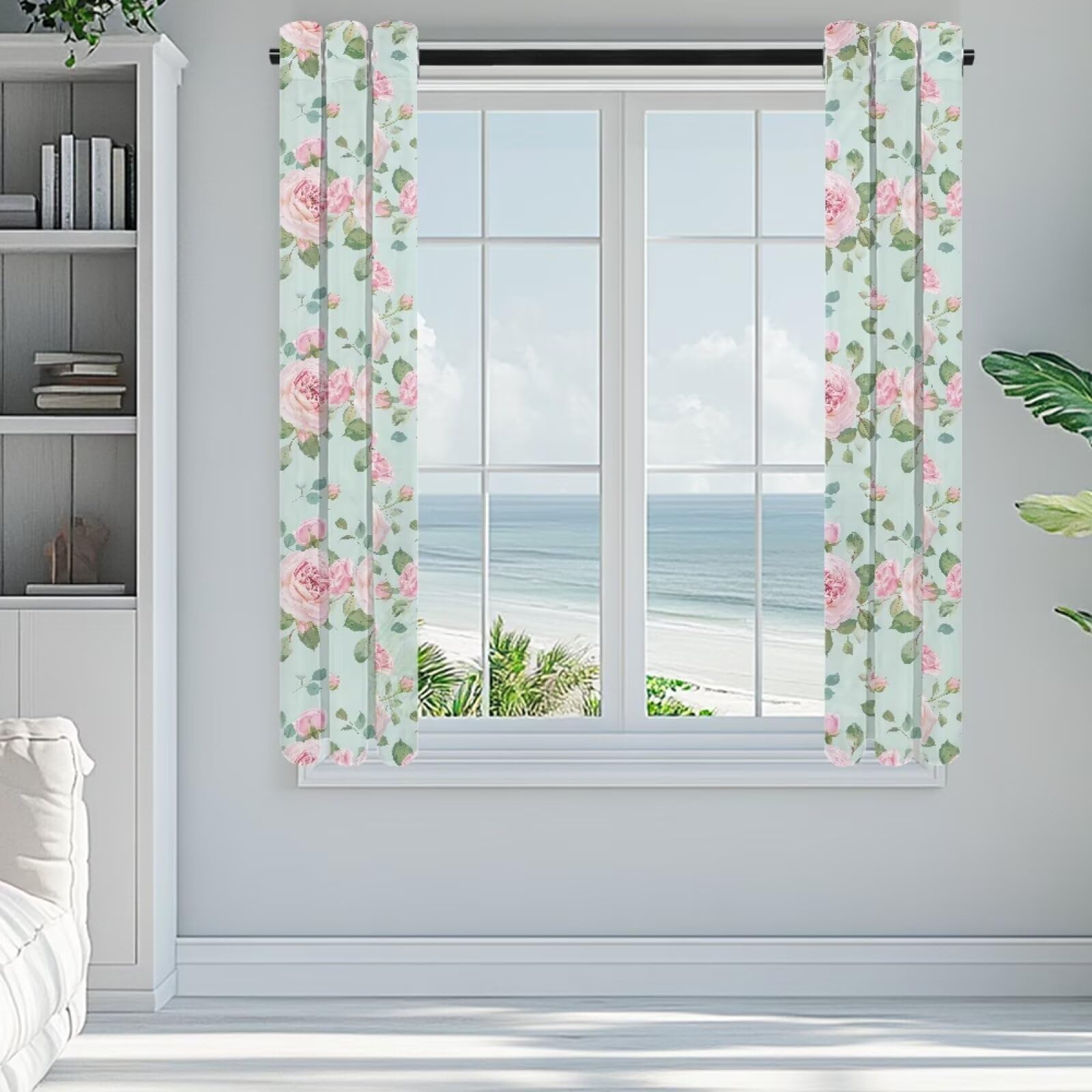 Wetoricau Rose Pattern Window Curtains 2 Panels Waterproof Window Privacy Curtain Semi-Sheer Drapes for Bedroom, Home Decoration for Kitchen Bathroom Living Room