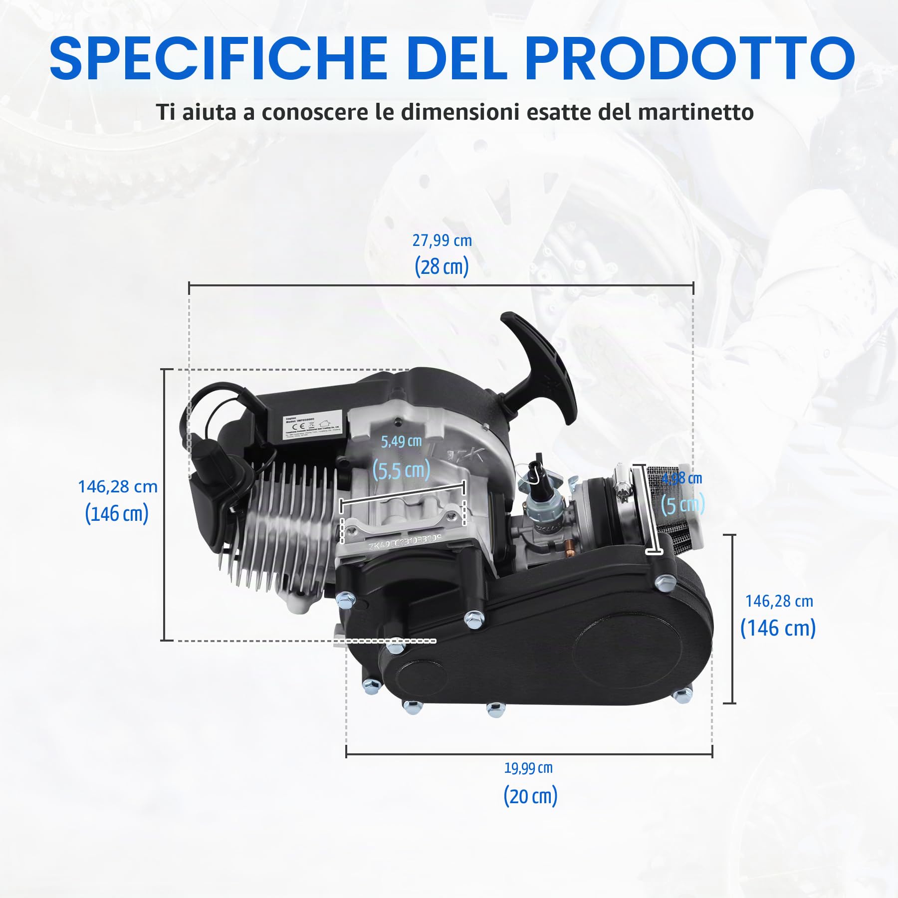 Samger Motore da 49 cc, 50 cc, motore a 2 tempi, dirt bike, cross, mini ATV quad, carburatore