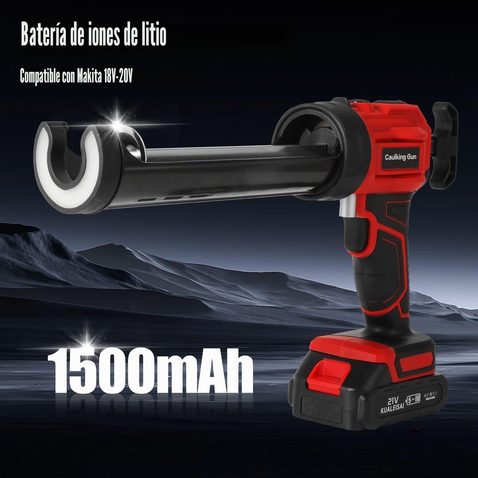 Pistola de silicona eléctrica para 18V,Batería 1500mAh,Pistola de silicona con LED,4 velocidades ajustables,Herramienta de pistola de pegamento para sellado 300ML Sellador,Sellado (2 baterías)