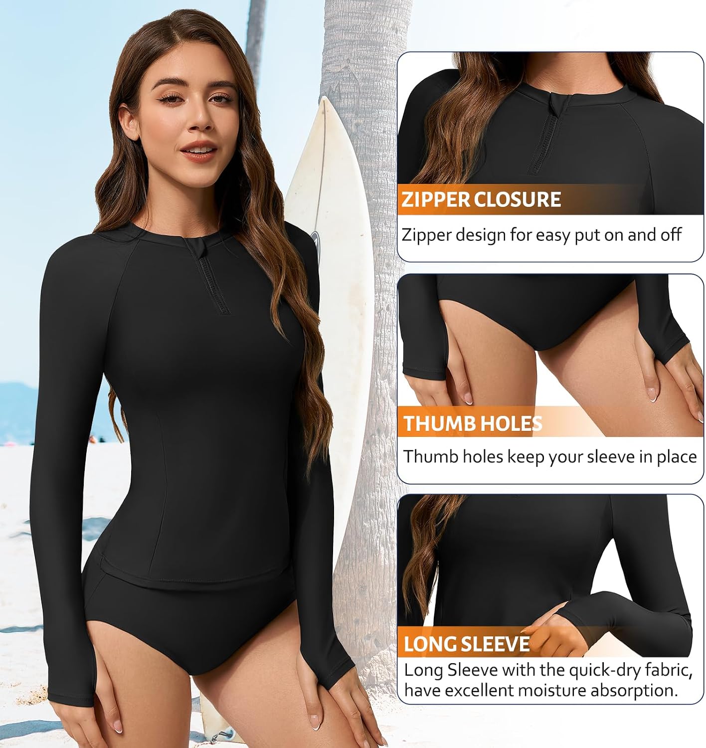 American Trends Long Sleeve Two Piece Swimsuits for Women,Zip Up Rash Guard Swimsuit Set,Modest Bathing Suit Top and Bottoms
