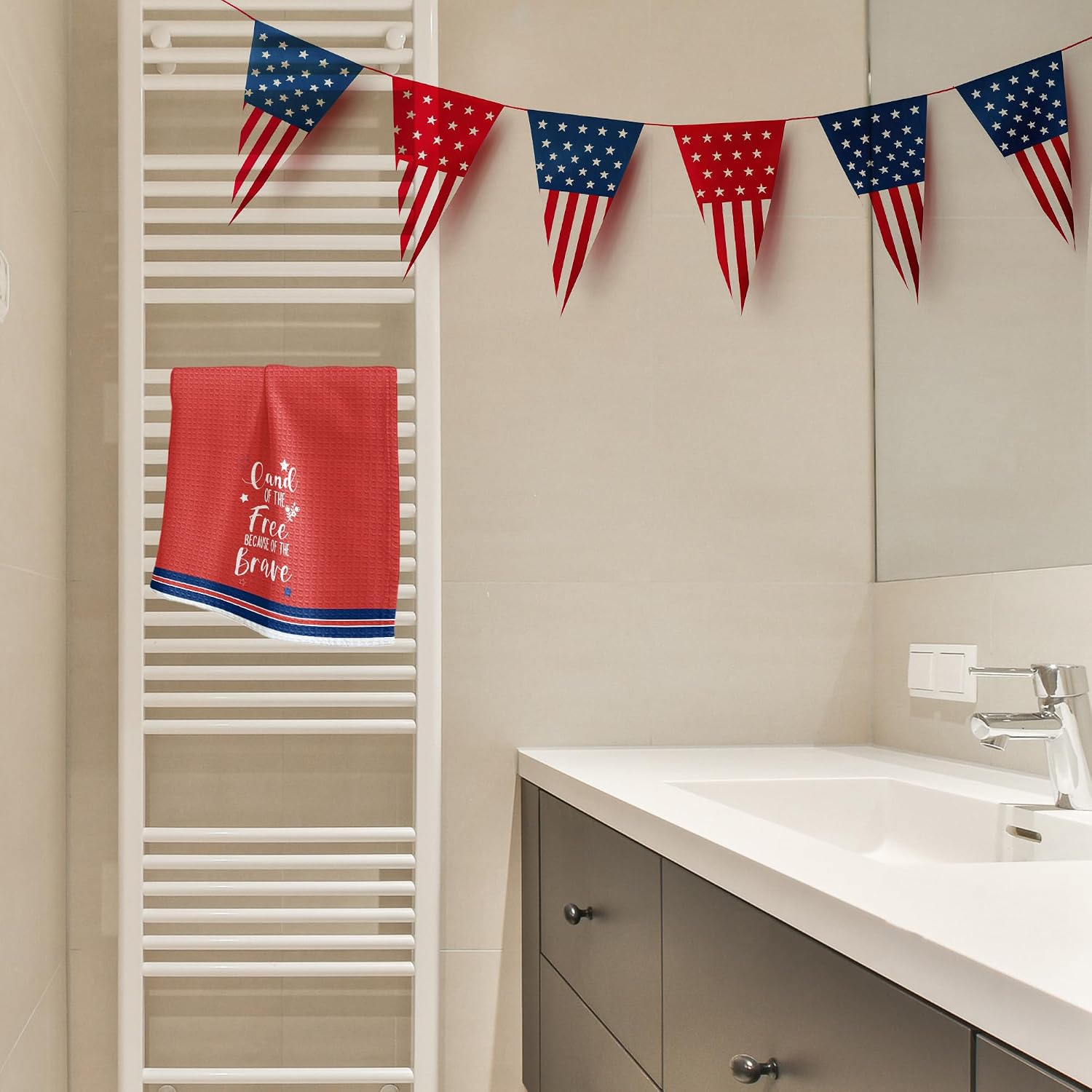16" x 24" 4th of July Kitchen Towel - Land of The Free Because of The Brave Patriotic Hand Towels - 250th Anniversary Fourth of July Decorations for Home Kitchen Bathroom - A01