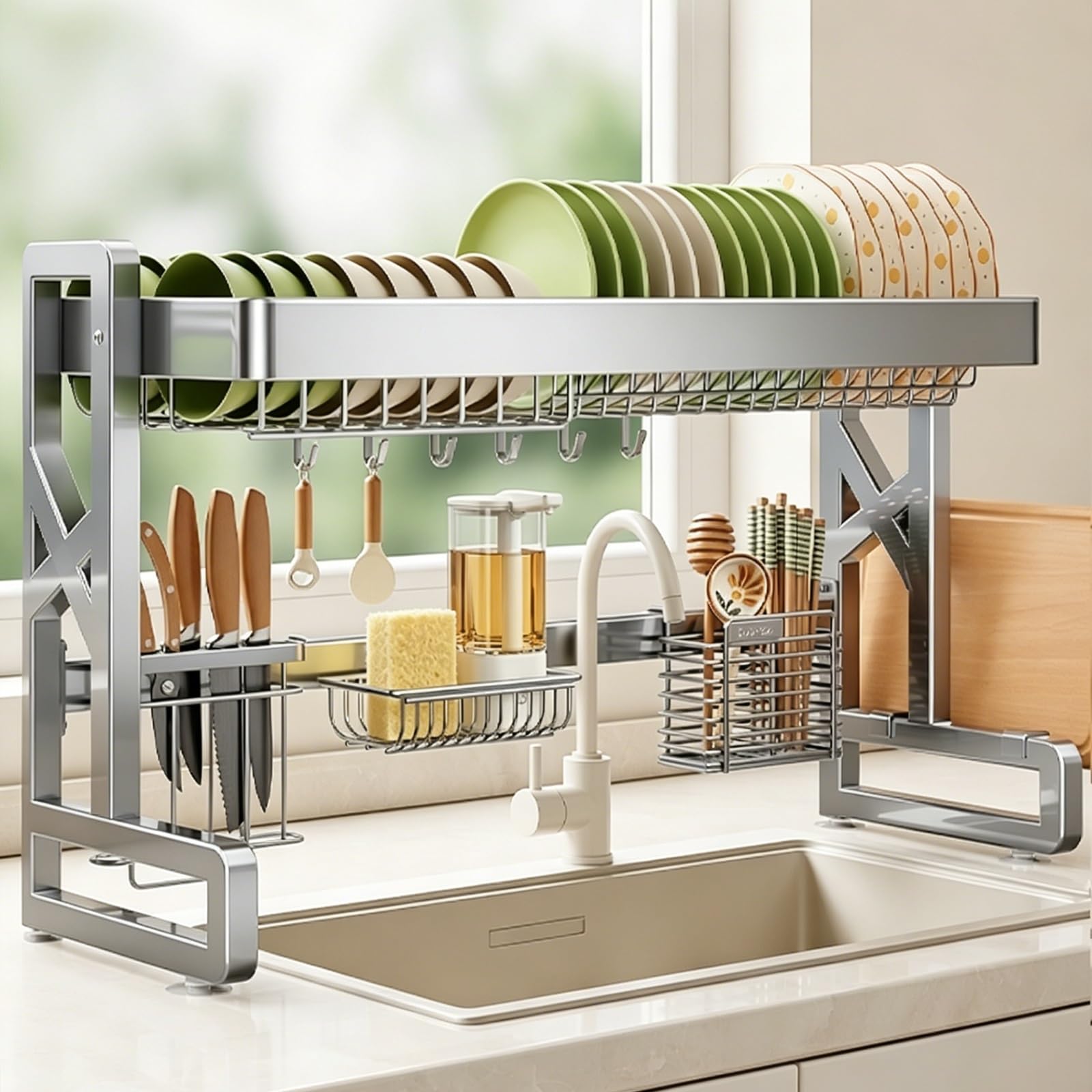 Escurreplatos sobre el Fregadero de Acero Inoxidable 304, Estante Organizador para Fregadero de Cocina, Adecuado para Platos, Vasos, Cuencos y Cubiertos(Single Layer,78cm/30.7in)