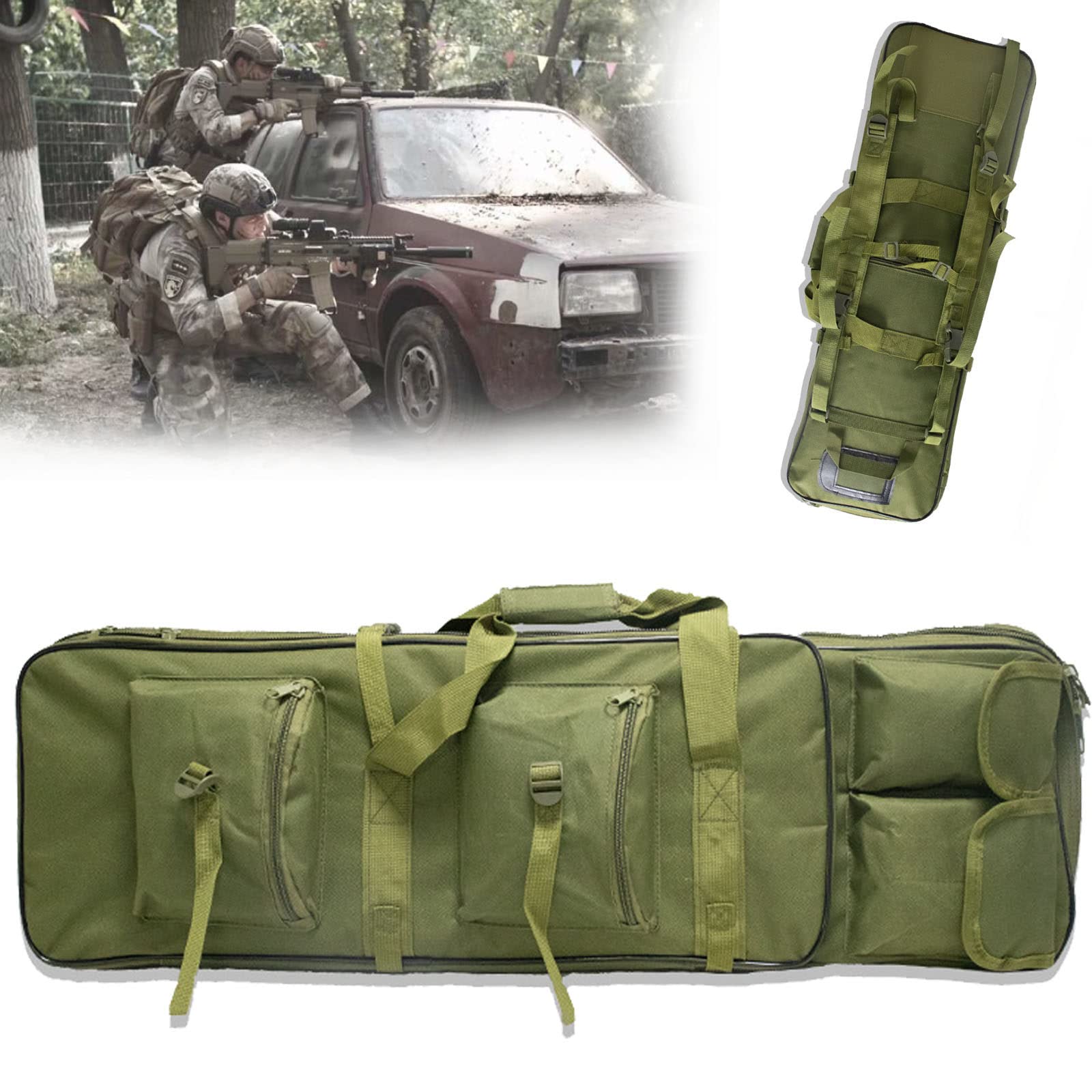 Tactical Double Gun Case,wyściełany karabin Plecak do przechowywania zintegrowanych pistoletów i magazynów (3 rozmiary),Kolor:czarny,zielony,żółty,cp,Green-85CM