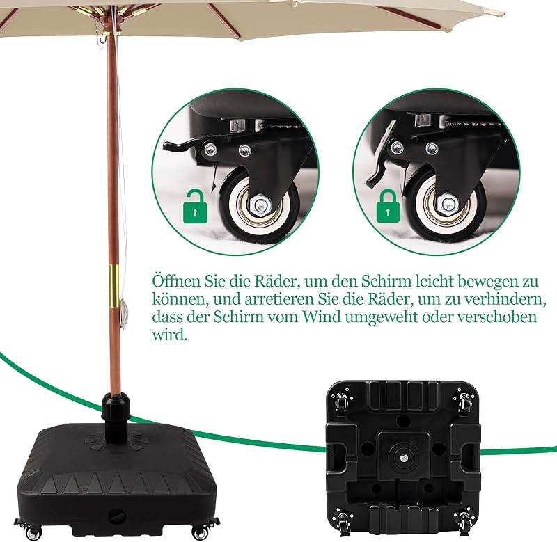 SISKEYCOOC Prémium Napernyőtalp 20L Kerekekkel - Kerek Ernyőtartó Kertbe, Erkélyre, Strandra - Vízzel/Homokkal Tölthető Stabil Állvány
AI:
