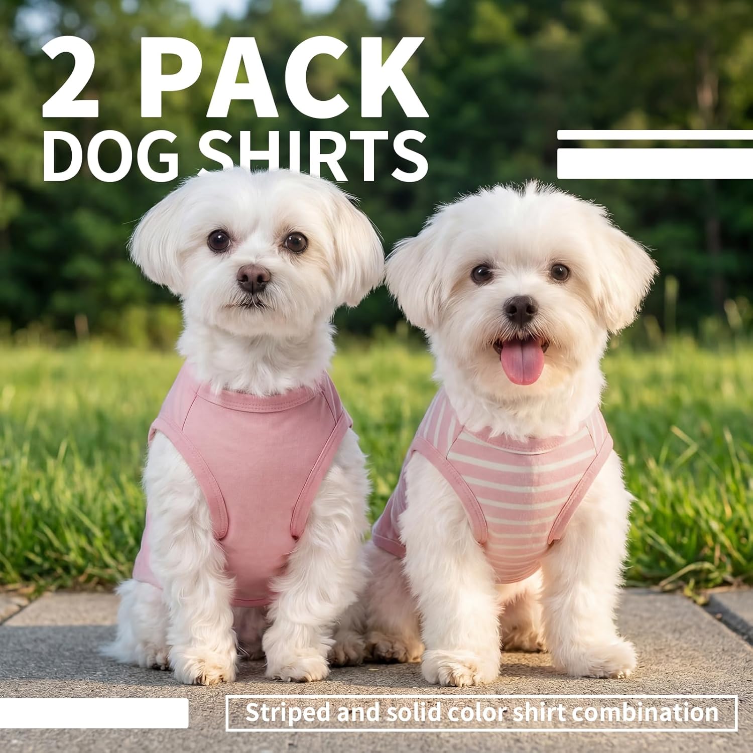 Lelepet 2 Pack Dog Shirts for Small Medium Large Dogs, Soft Cotton Dog T-Shirt Clothes, Striped Pet Sleeveless Vest Tank Top for Dogs Boys Girls, Lightweight Puppy Outfit Pet Sweatshirt, Pink 2XL