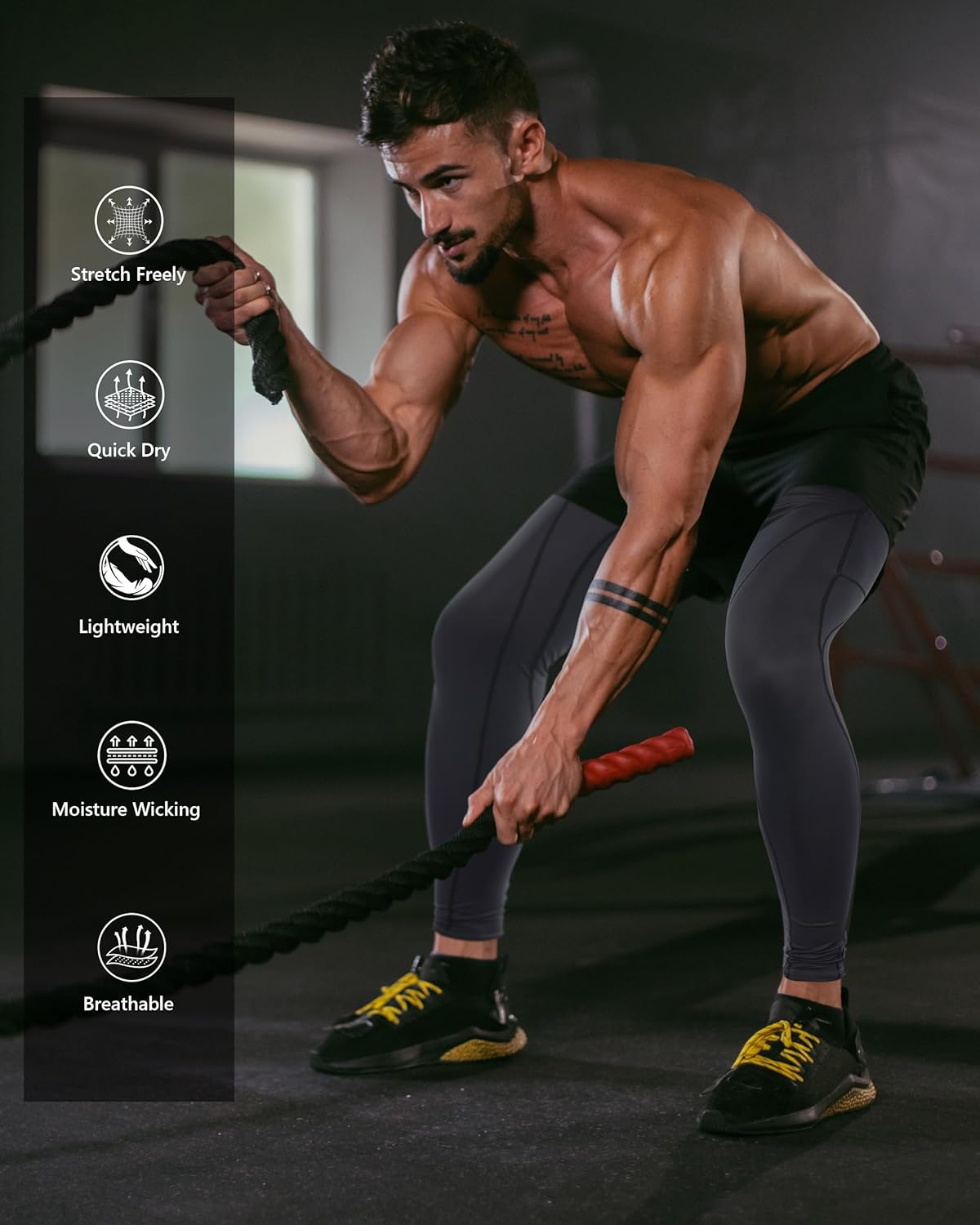 Roadbox Mens Compression Pants Running Tights with Pockets Sports Workout Leggings Athletic Base Layer for Cycling Basketball - Image 5