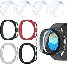 4+4 Pieces 44 mm Case for Samsung Galaxy Watch 8 Protector, Anti-Scratch PC Case + HD Tempered Glass Screen Protector for Galaxy Watch 8 44mm (Black + Silver + Green + Red)