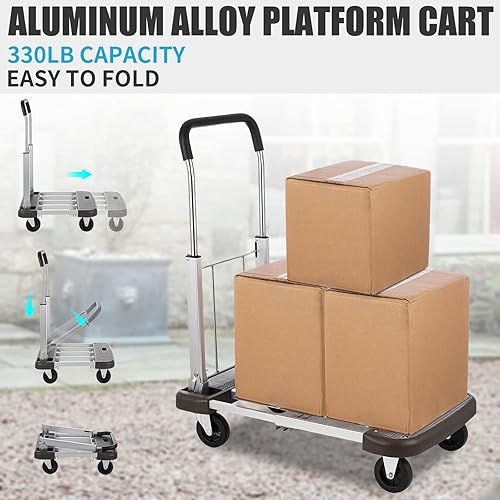 Miniatura 6 de Carrito de plataforma plegable de 29 x 17 x 35 pulgadas, plataforma de aluminio, capacidad de 330 libras, carrito de empuje plegable, carrito de