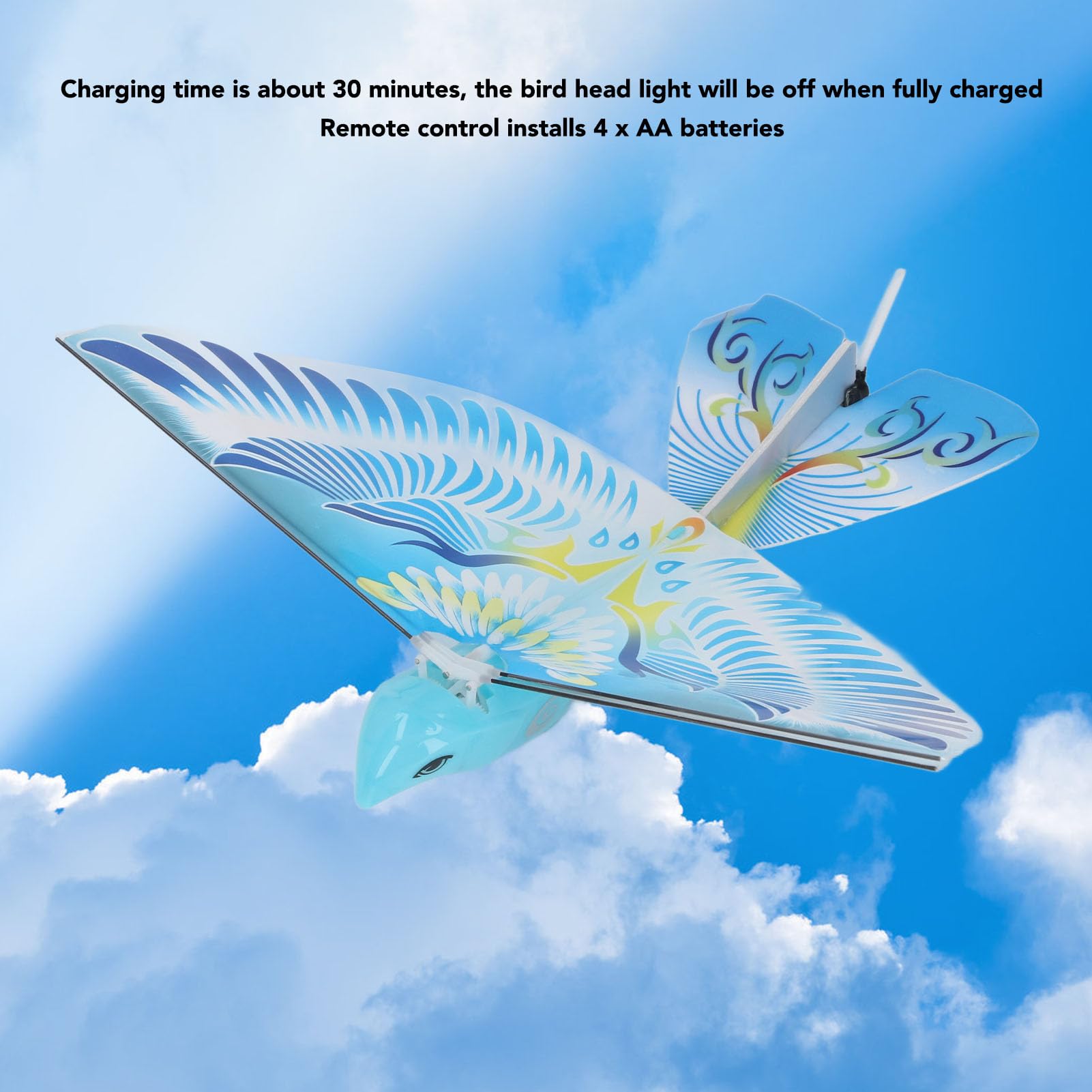 RC Fliegendes Vogelspielzeug, 2,4 GHz Ferngesteuerte EPP Schlagflügel mit LED-Leuchten, für Indoor-Outdoor-Flug (Blue)