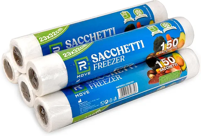 RMOVE 750 Sacchetti per Freezer - 5 Rotoli da 150 - Conservazione Alimenti