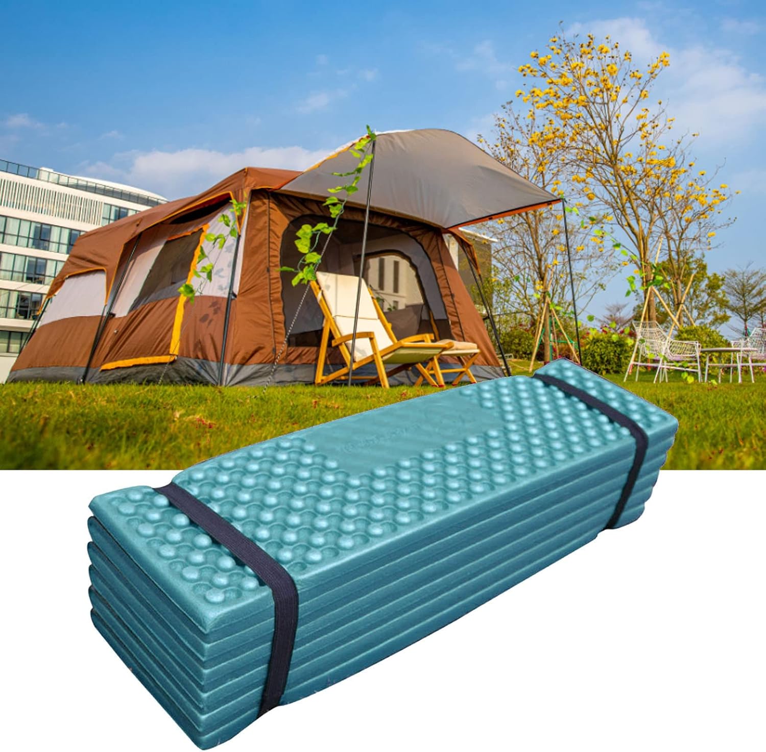Camping Sleeping Pad, Foldable Sleeping Mat Soft PVC Thickened Double Egg Crate Sleeping Pad for Outdoor Camping (Dark Green Black)
