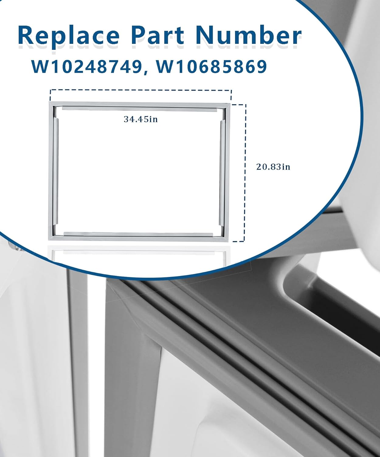 W10407216 20.83"x34.45" Refrigerator Door Gasket Seal Replacement Fits For Whirlpool Maytag KitchenAid Kenmore Jenn-Air Refrigerators, Freezer Door Gasket Replace W10248749 W10685869 etc.