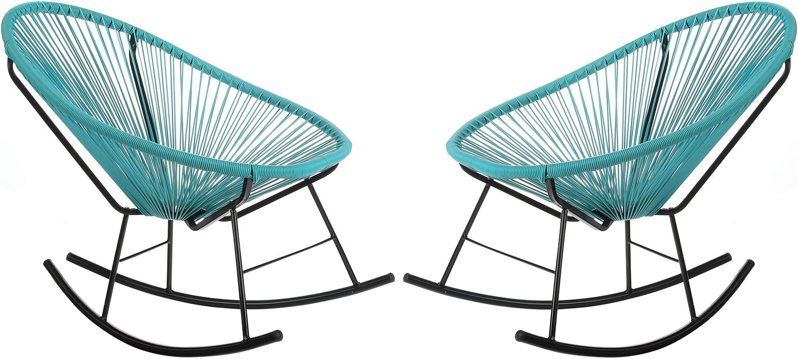 Joseph Allen Home Mid-Century Modern Acapulco Rocking Chair, Set of 2 Papasan Rockers, Turquoise Blue