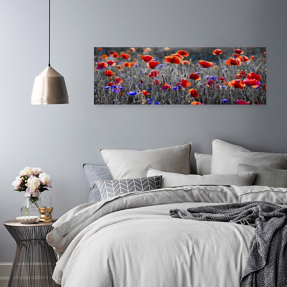 Feeby Tableau Toile Coquelicots Fleurs Colorées Dans Un Pré - 80x40 Cm - Décoration Murale Salon Chambre