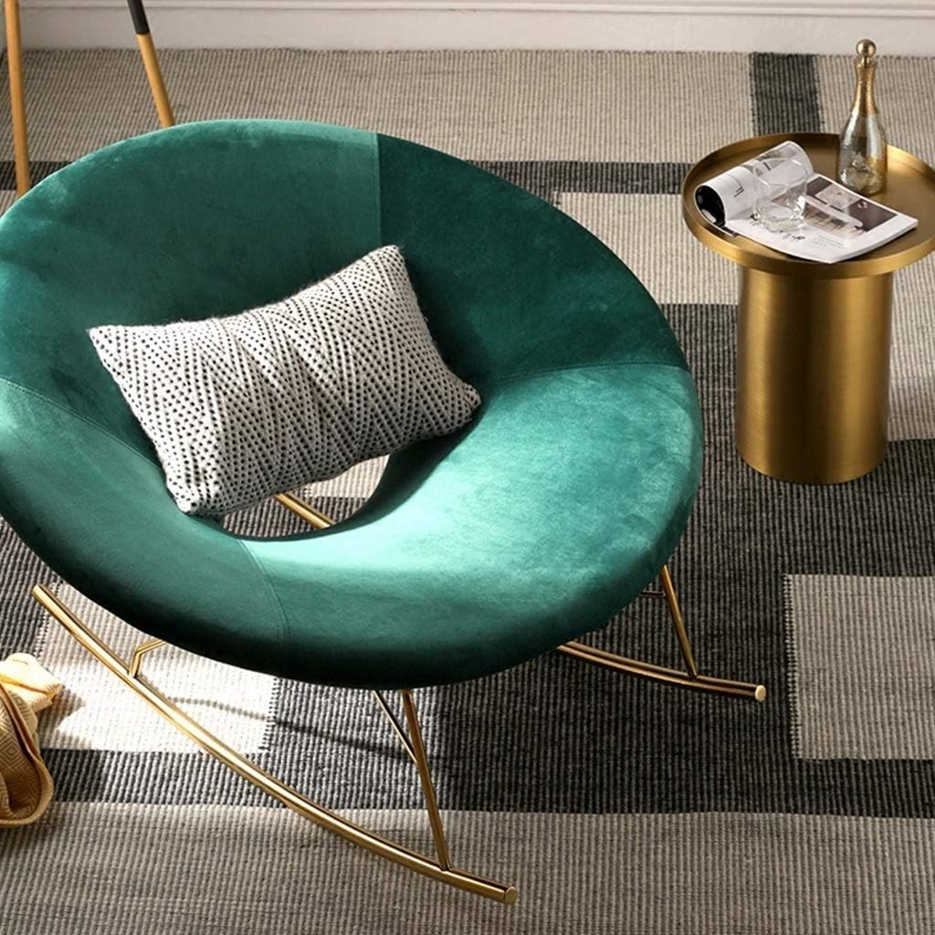 Single Rocking Chair Smooth Rocking Motion Metal Round Cushion Hollow Leisure Lounge Chair Suitable for Terrace Living Room