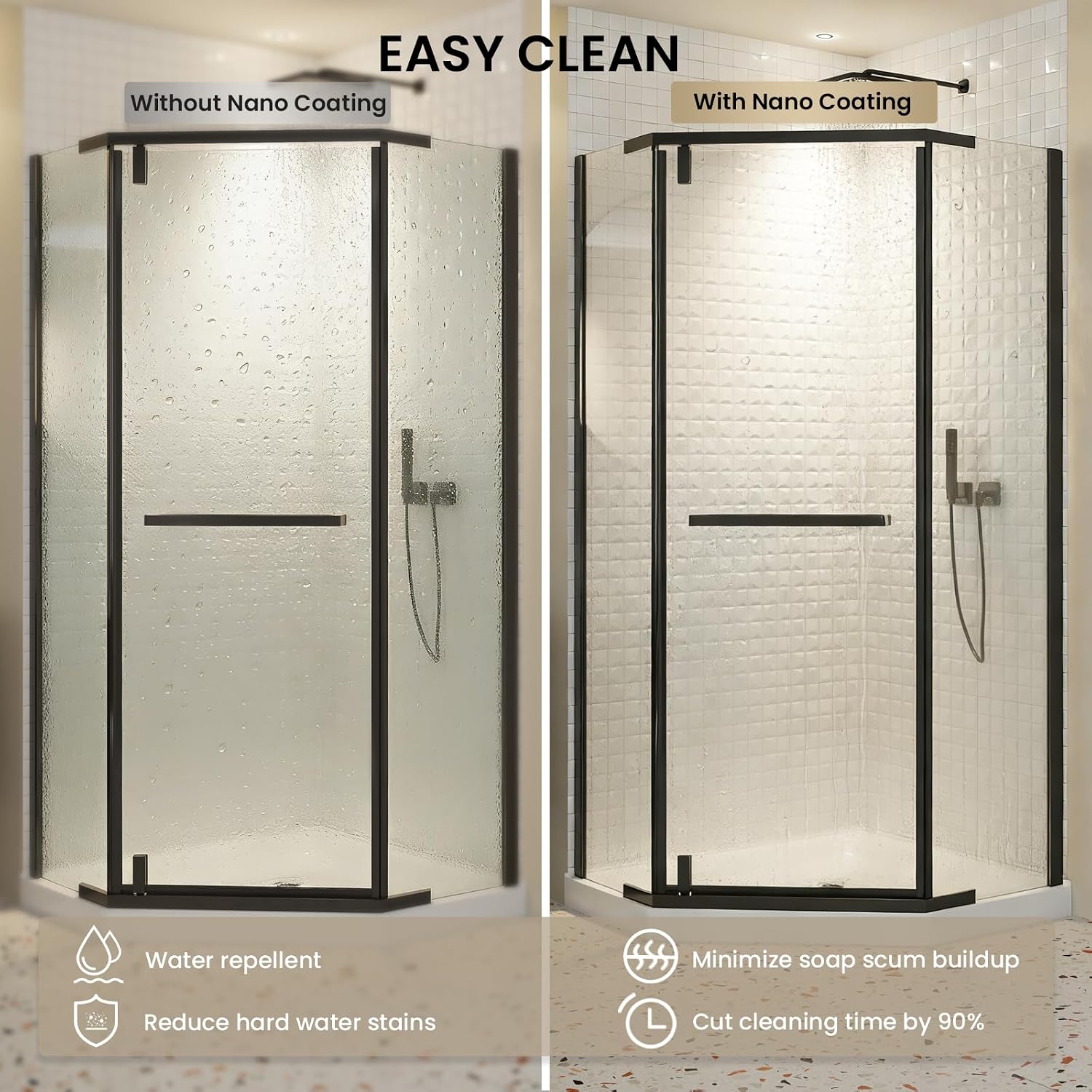 36" Neo-Angle Shower Door, Semi-Frameless Pivot Corner Shower Enclosure, 1/4" SGCC Tempered Glass with Safety Film & Nano Coating, Matte Black, 36 x 36 x 72 Inch, Base Not Included