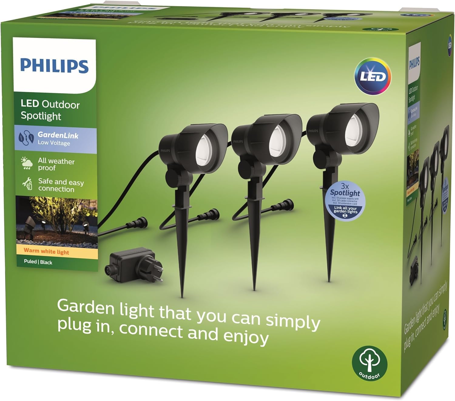 Philips pack de 3 spots extérieurs LED GardenLink, 24W, 2700K, IP44