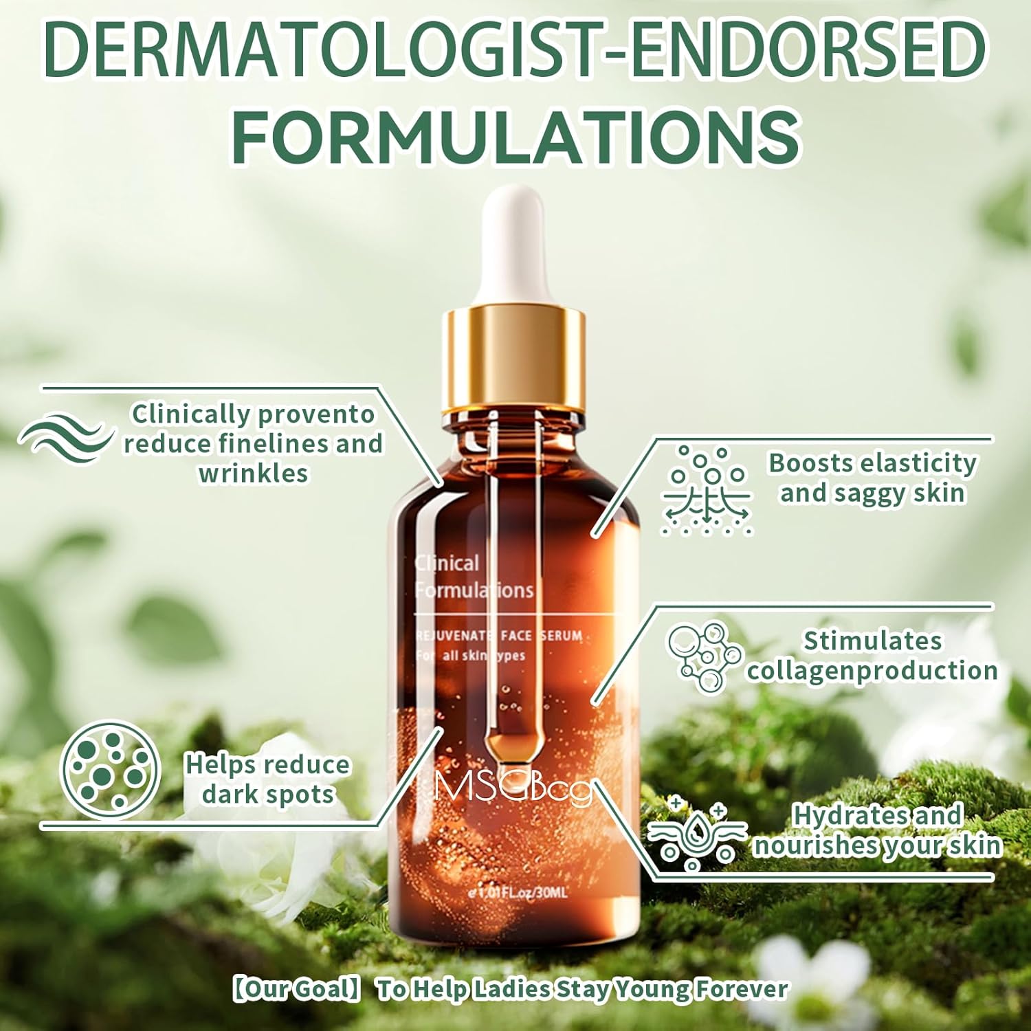 3PCS:MSGBcg Ageless Rejuvenate Face Serum,Instant Face Lift & Anti Wrinkle Firming Serum for Reduce Wrinkles - Fine Lines - Plumping Skin,12% Vitamin c + 1% Hyaluronic Acid Formula for All Skin Types - Image 2