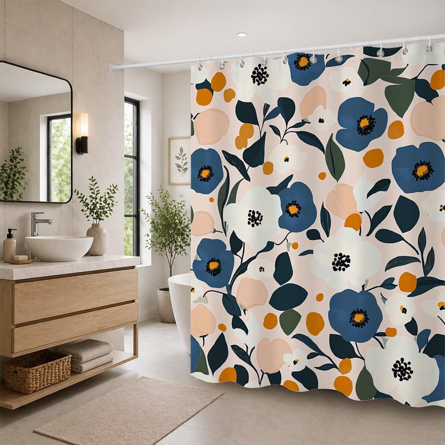 Rideau de douche fleur 120x180 cm en polyester avec 12 crochets