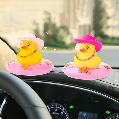 Miniatura 7 de wonuu Decoración de tablero de automóvil con diseño de pato de goma para automóvil, accesorios con mini anillo de natación, collar, sombrero y
