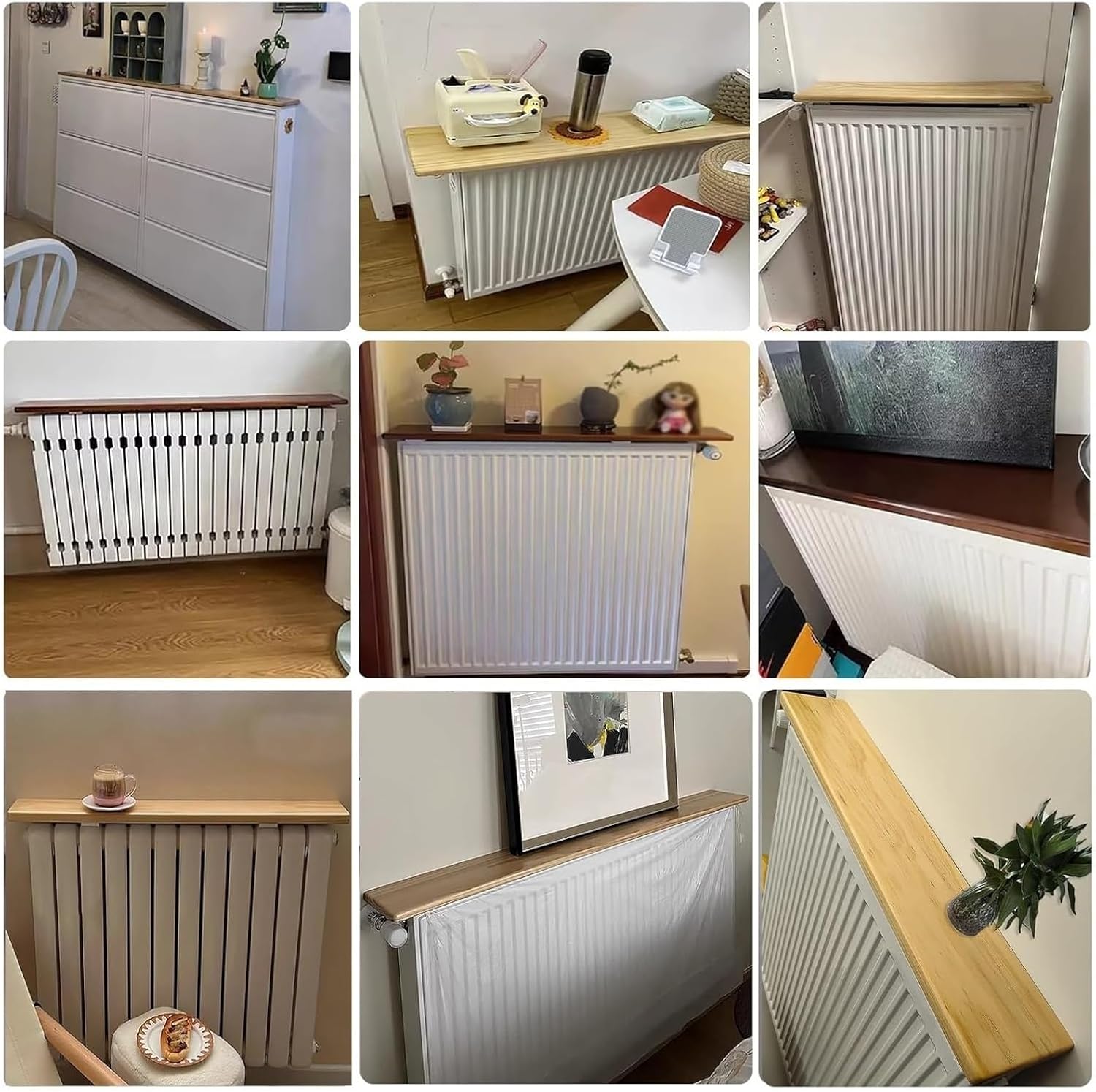 Radiator cover for old radiator，Radiator cabinet， Home Radiator Covers Shelf with Brackets & Screws Over Radiators for Patio/Front Door Entry/Farmhouse(Wood (Lxwxh),60x20x2.2cm)