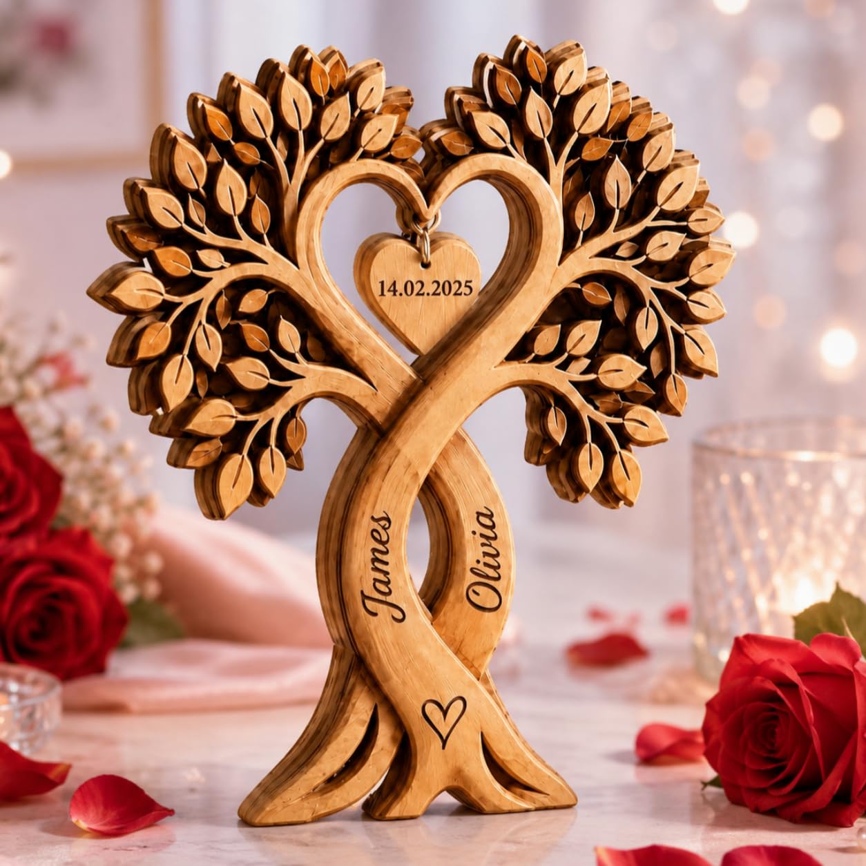 Personalised Couple Heart Tree Wooden Plaque