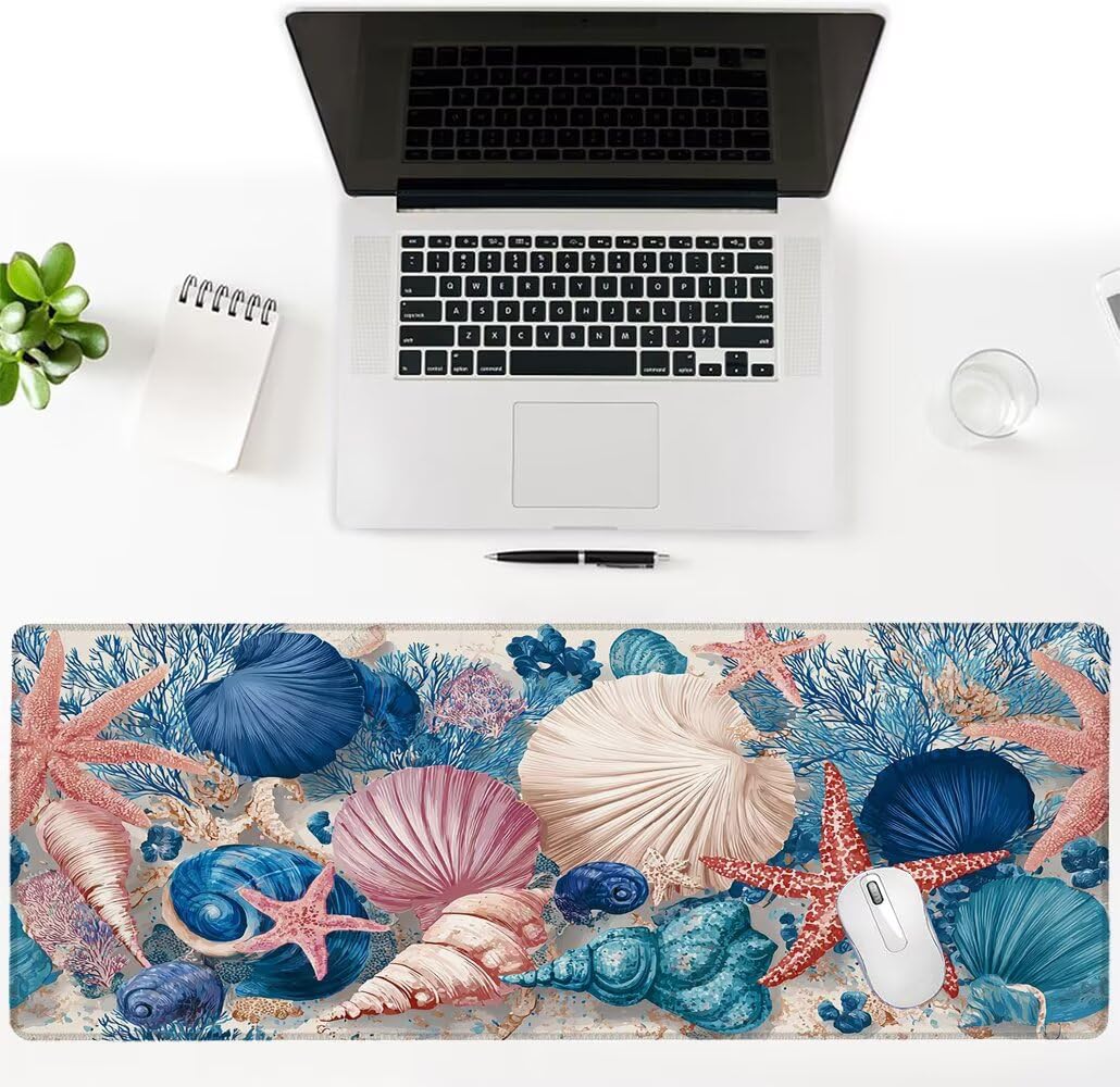 Alfombrilla Ratón XXL 1600x800x3 mm Mouse Pad Grande Gaming Estrella De Mar Alfombrilla Escritorio,Tapete Escritorio con Bordes Cosidos, Impermeable Antideslizante Ordenador Desk Mat, Oficina zj-483