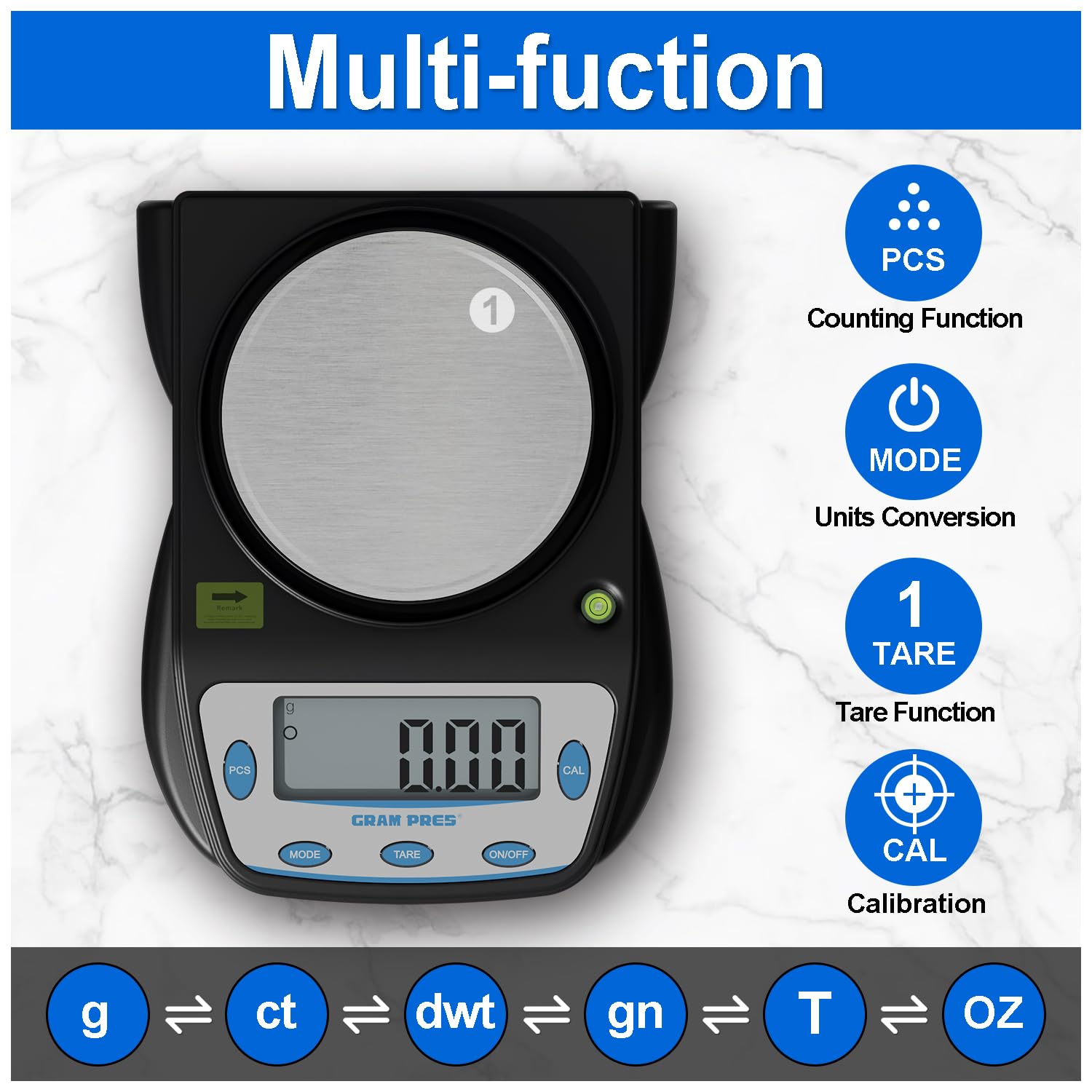 GRAM PRES Báscula digital de laboratorio de 600 g x 0,01 g, precisión electrónica, báscula científica, para joyas, polvos, monedas, etc.