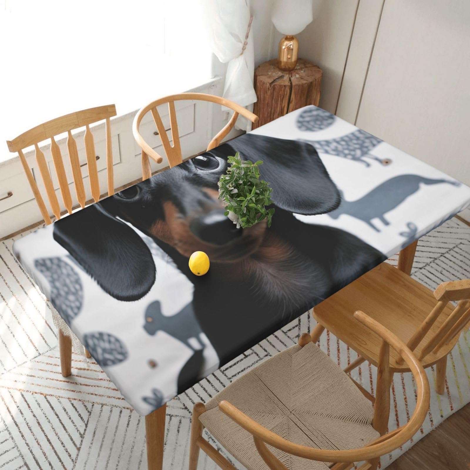 WPKJU Cute Dachshund Dog Printed Tablecloths 5ft Rectangular Table Covers Washable Polyester Decorative Table Cloth for Dining Table Picnic Wedding