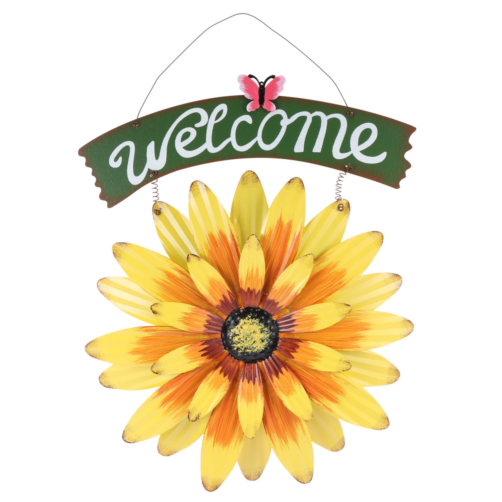 Targa Benvenuto a Girasole in Ferro per Porta Decorativa | Giallo, Sagoma Floreale, per Matrimoni e Negozio, Ornamento da Parete, Stile Bello e Vistoso
