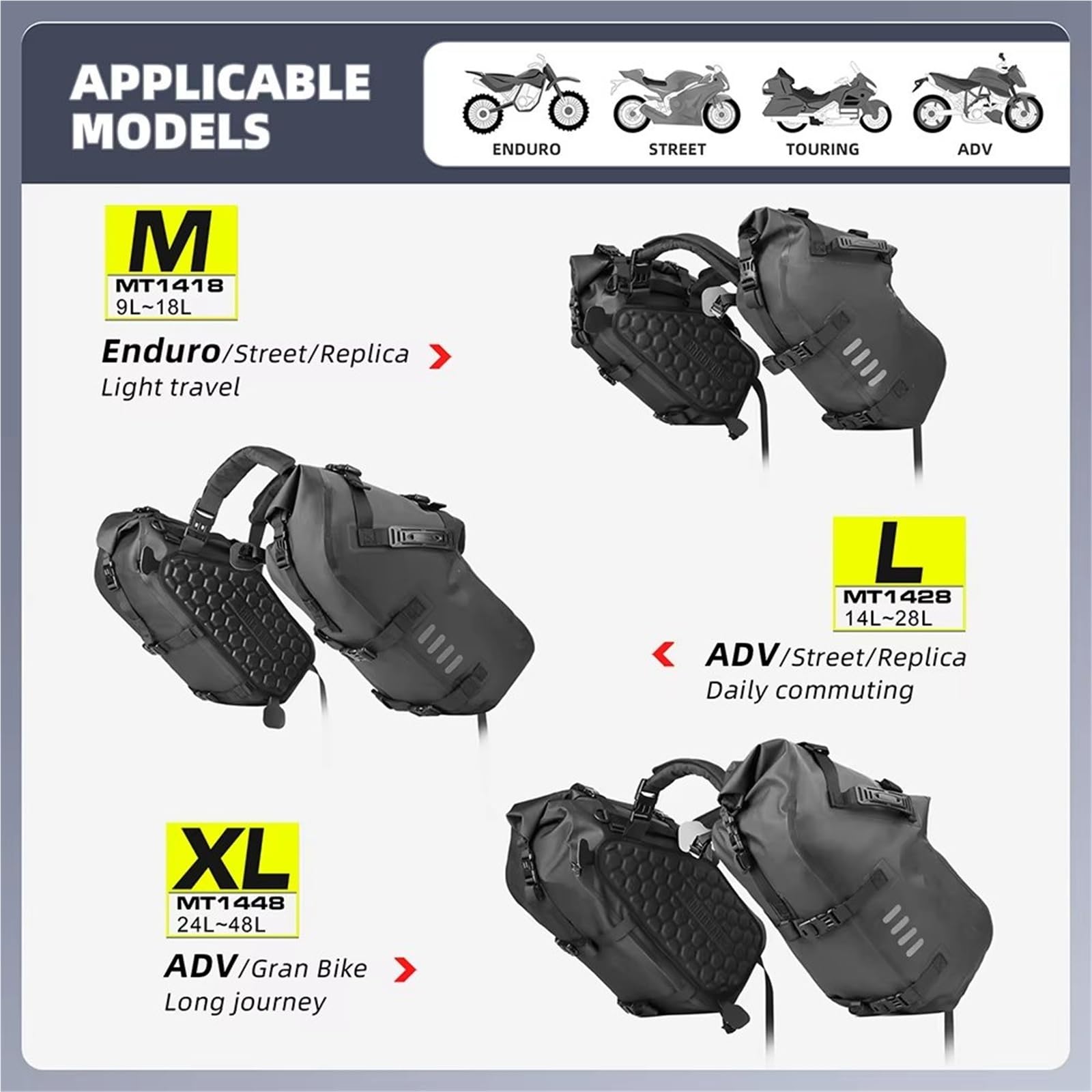 Moto Sacoche Selle Sacoches De Moto Étanches Grande Capacité 18 L 28 48 Lot 2 Universelles Pour Selle