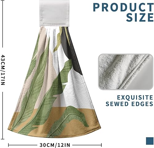 Miniatura 6 de Kwlegh Juego de 2 toallas de cocina de mármol blanco y azul con lazo para colgar, juego de 2 toallas de baño abstractas, suaves y absorbentes, para