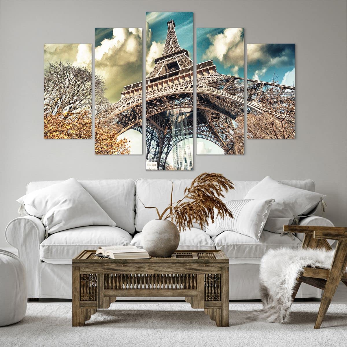 Cuadro Decorativo 150x100cm Moderno Tríptico Arquitectura Ciudades - 2489 | Eiffel Ingeniería Europa Cuadro sobre Lienzo Grande Arte mural Decoración del Hogar Salón Dormitorio Oficina Cuadros de Pared