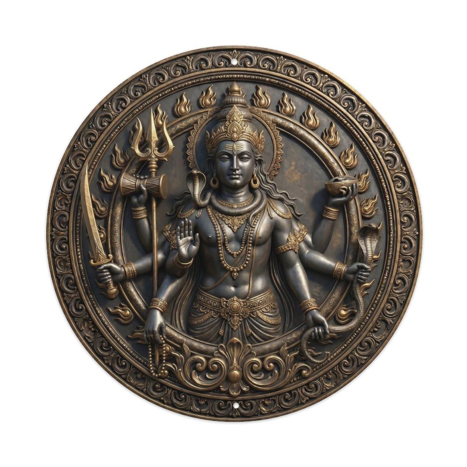 Shiva Six Arms Powerful Deity Weapons Relief Sculpture Metal Tin Sign