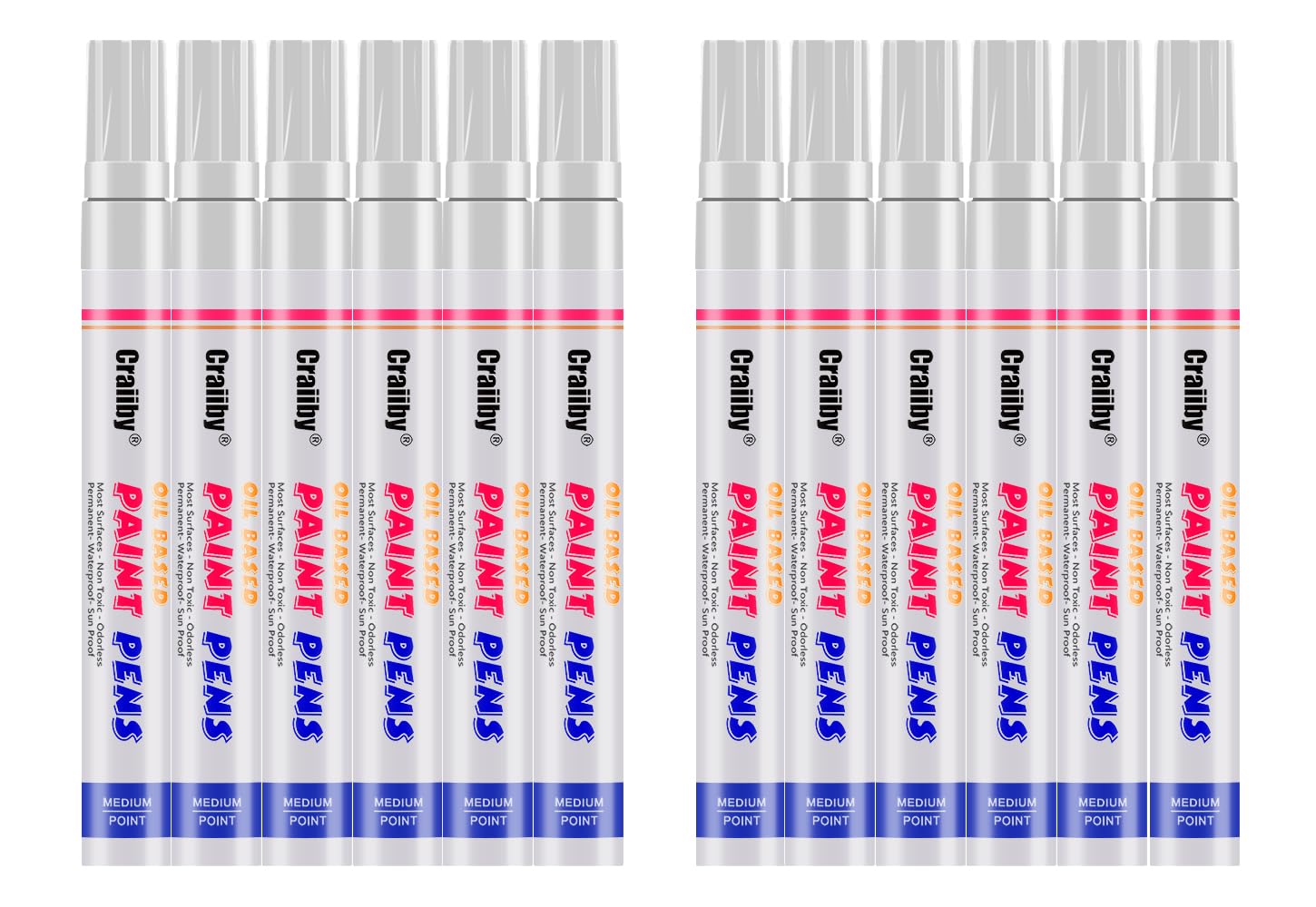 - White Paint Markers, 12 Pack Oil-Based Waterproof Quick Dry Permanent Paint Pen Set for Rocks Painting, Wood, Plastic, Canvas, Glass, Mugs, Metal, Tire, Stone, DIY Craft