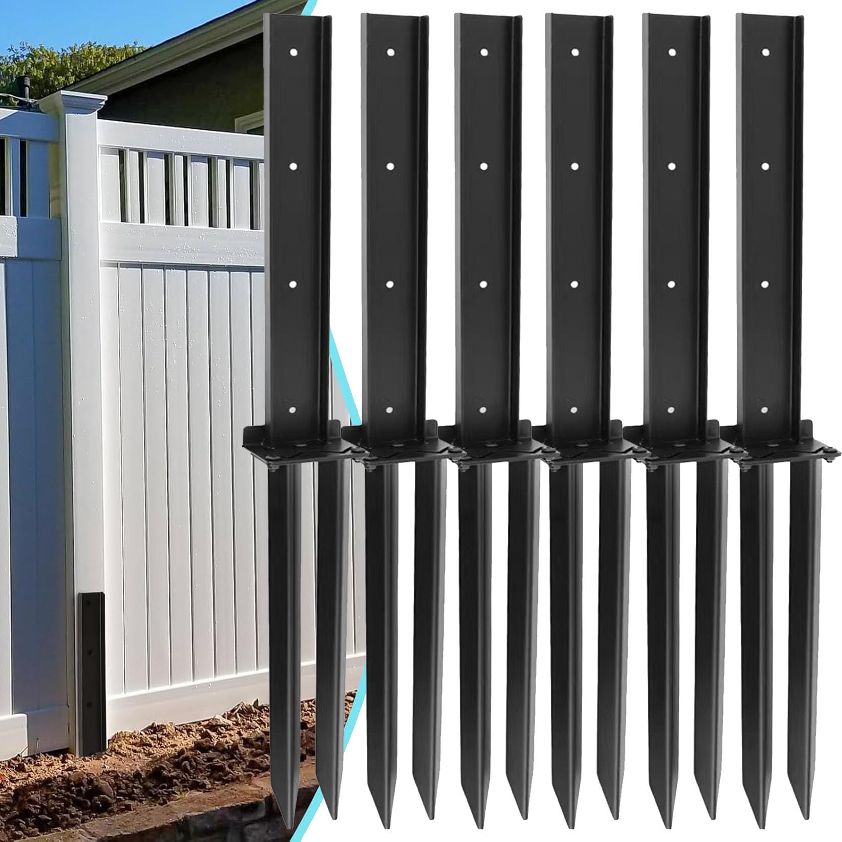 GOUZIBHD 6-PCS Fence Post Repair Fence Post Repair Kit Heavy Duty Fence Post Anchorthickened Fence Post Repair Kit Ground Stakes for Repair Tilted Broken Wood Posts Support(Size:80x12x5cm,Color:6B)