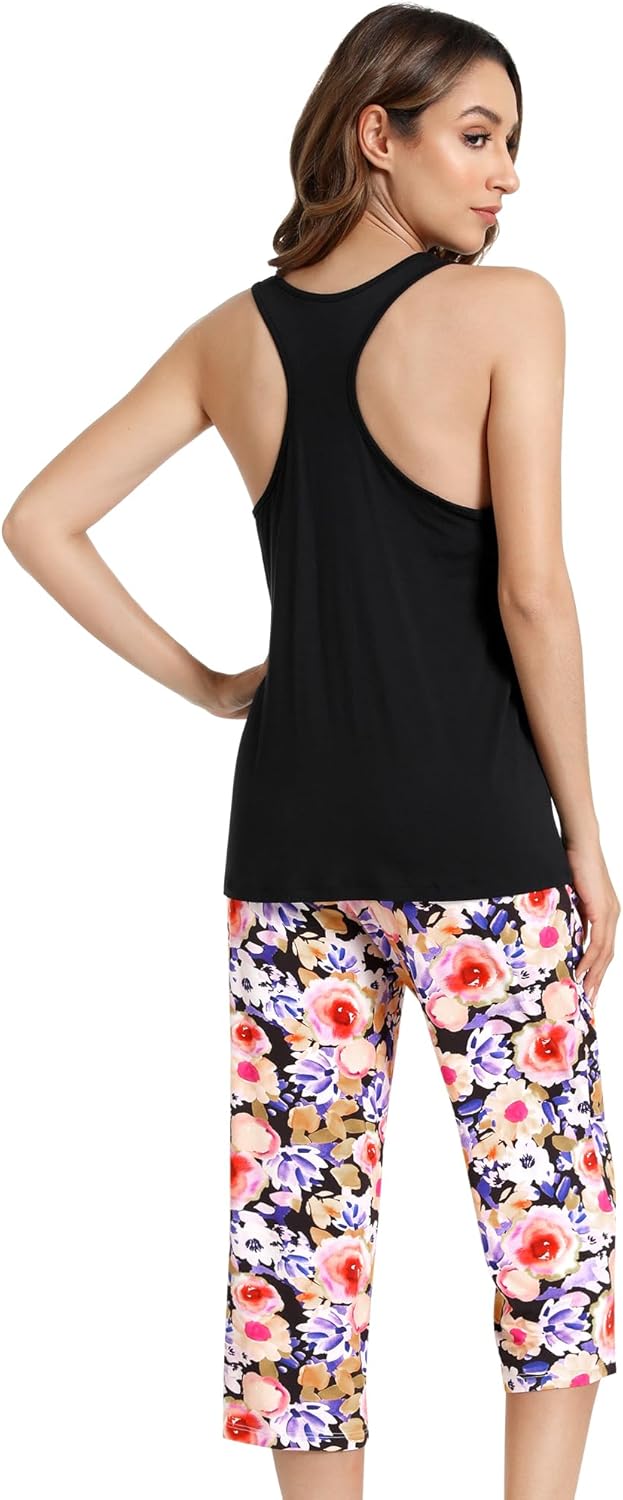 NACHILA Women's Pajamas-Viscose Made from Bamboo, Sleeveless Pajama Set Soft Tank Top Sleepwear Capri Pants Pjs - Image 2