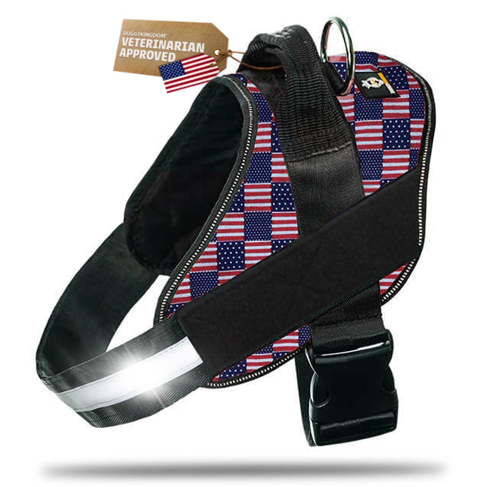 DOGGYKINGDOM Dog Harness with Patch Panels, No Choke, Reflective, Adjustable, Soft Padded Dog Vest Harness with Easy Control Handle for Large Dogs, US