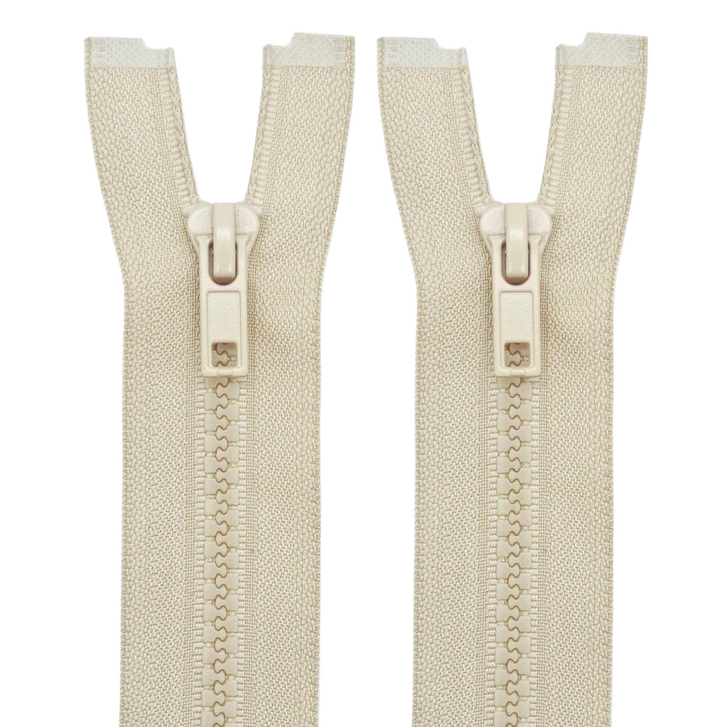 MebuZip 2PCS #5 30 Inch Separating Jacket Zippers Resin Zipper Molded Plastic Zippers Bulk for Sewing Coat Jackets Clothes (Beige)