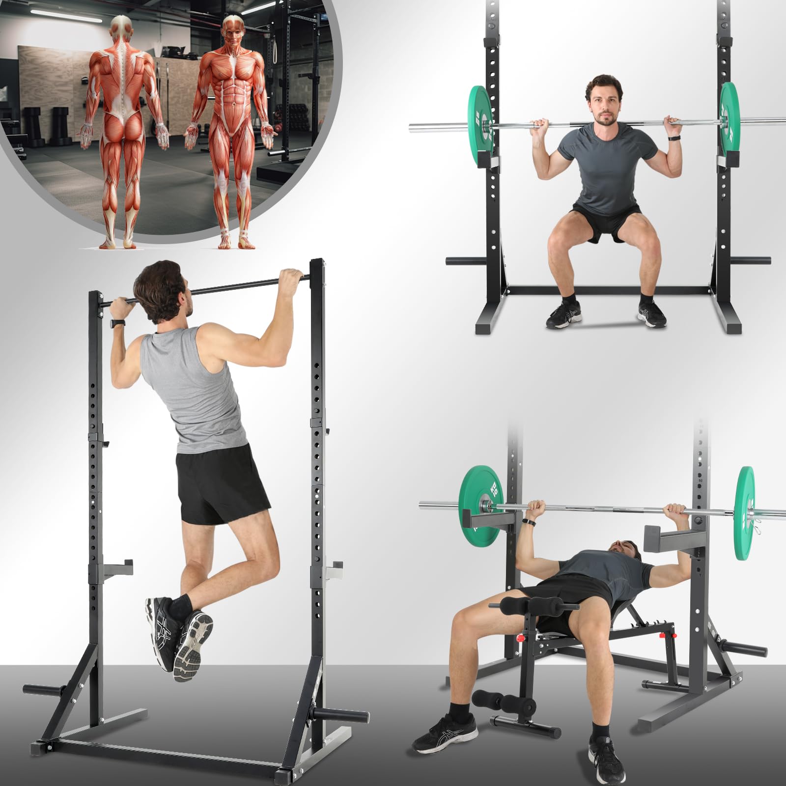 ISE Cage Squat Musculation, Support Barre Musculation Squat Cage, Rack de Squats, Pull Up Rack avec Barre de Traction Stable&Solide, Rack Musculation 23 Positions Réglable, Power Rack Home Gym Noir