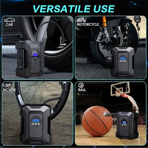 Miniatura 5 de Kairiyard Inflador de neumáticos, compresor de aire portátil, bomba de aire de 12 V CC para neumáticos de automóvil, bomba digital de neumáticos