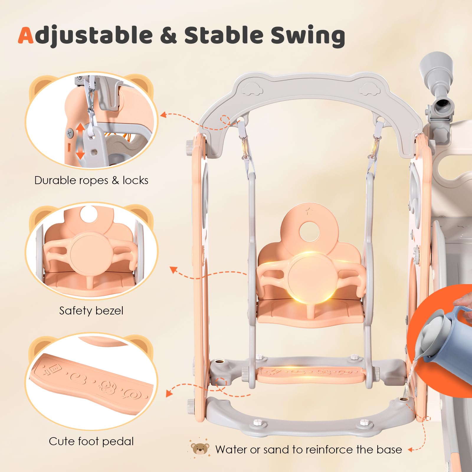 Altalena Scivolo,6 in 1 Scivolo per Bambini e Altalena Set con Canestro da Basket,Struttura da Arrampicata da Giardino,Telescopio, Contenitore,Stabile e Durevole Grande Scivolo