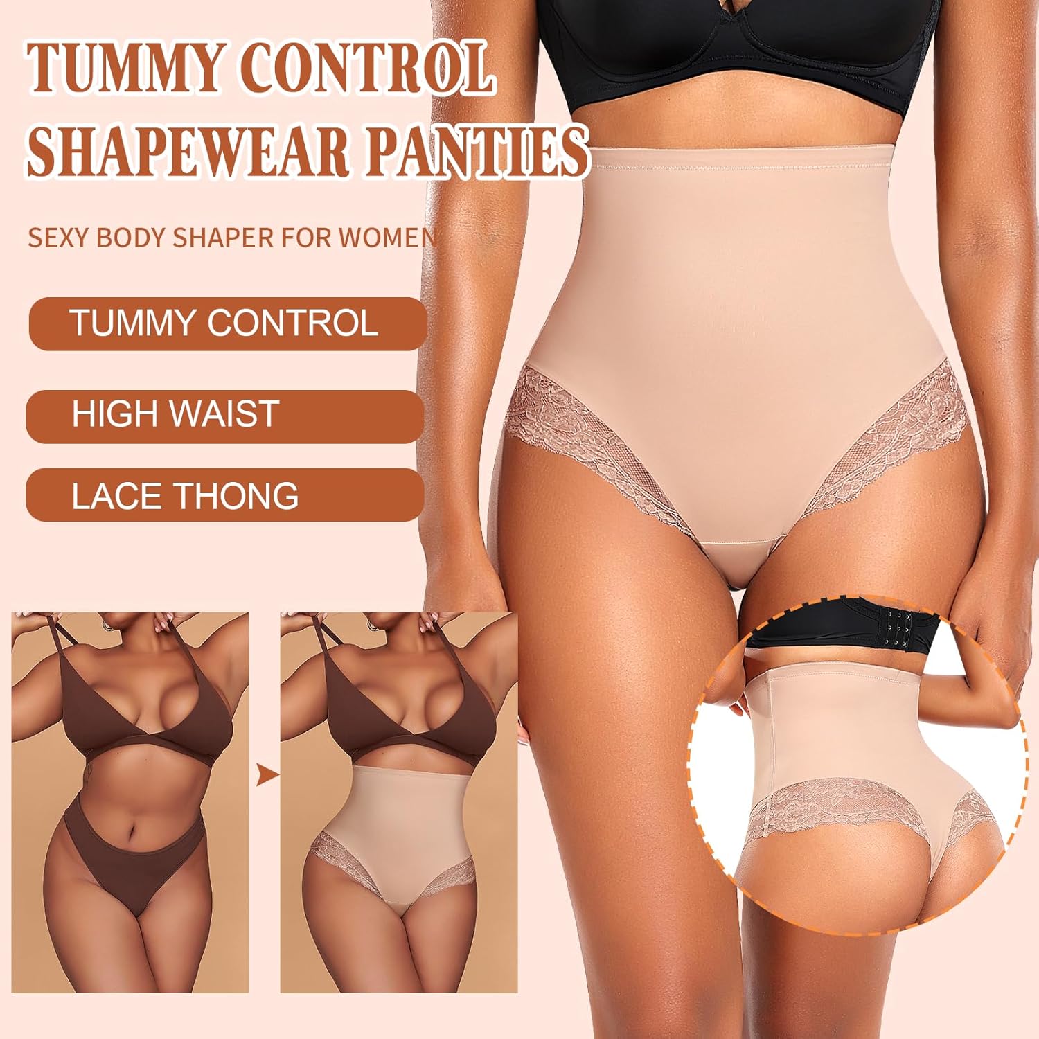 Werena Tummy Control Thong Shapewear For Women Seamless High Waist Shaping Thong Panties Body Shaper Girdle Underwear - Image 2
