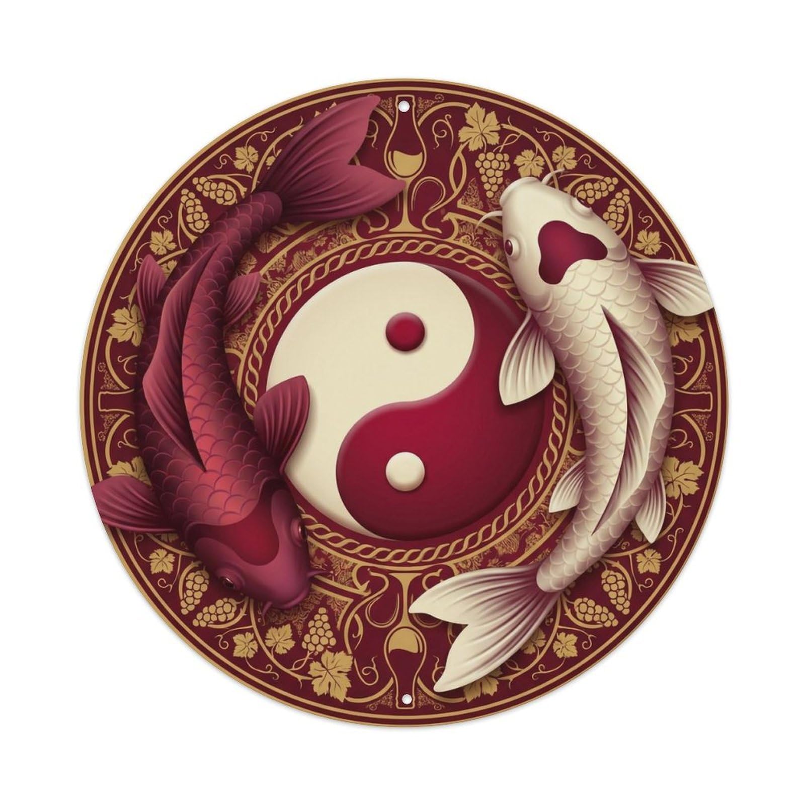 TaiChi Koi Fish Maroon Deep Red Wine Dark Rich Bold Metal sign