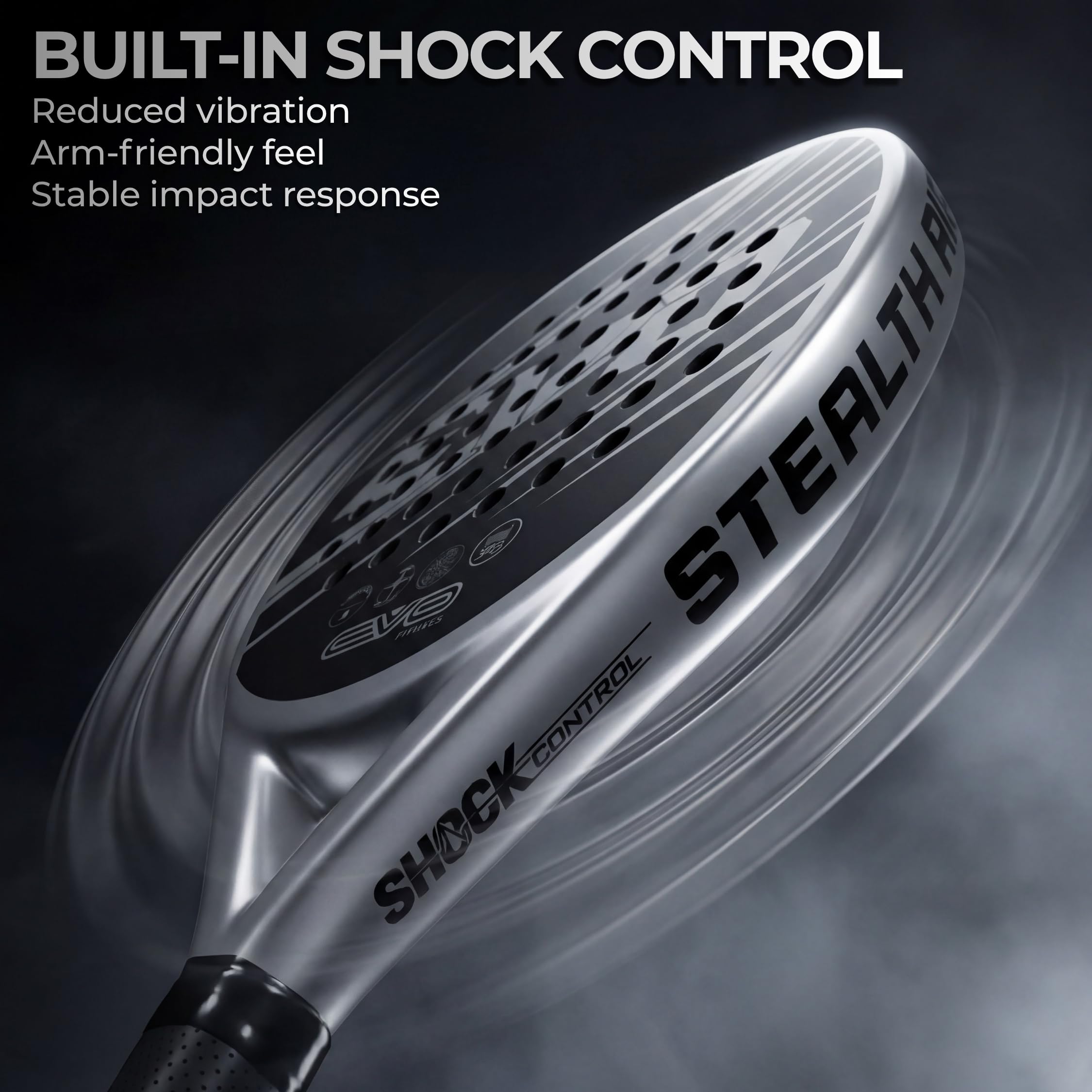 EVO Fitness Racchetta da padel – Nucleo in schiuma EVA morbida per il massimo controllo – 350 g – Racchetta da paddle leggera per adulti – Extra Large 525 cm² superficie della testa racchetta da